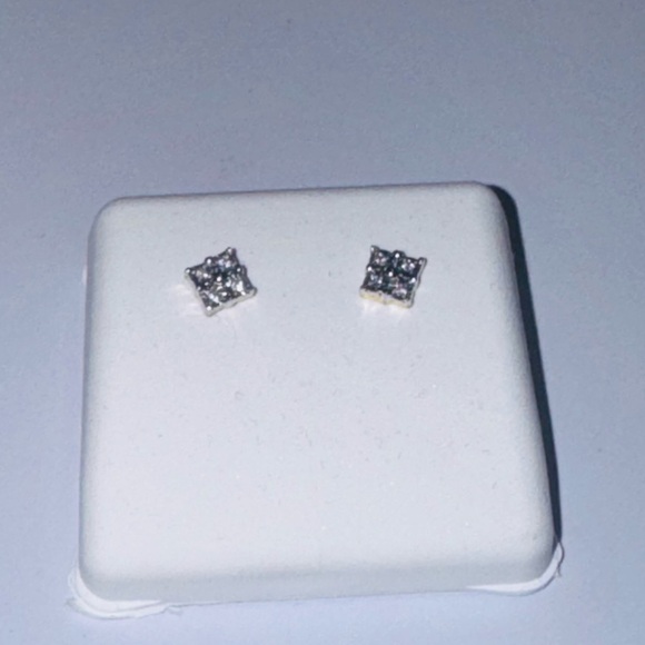 Natural Diamond Earrings Elegant Classy Square Real Diamond Earrings Screwback